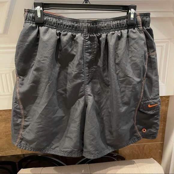 Men’s Nike Swim Trunks Board Shorts Pockets Mesh Lining Gray/ORANGE - Picture 1 of 8